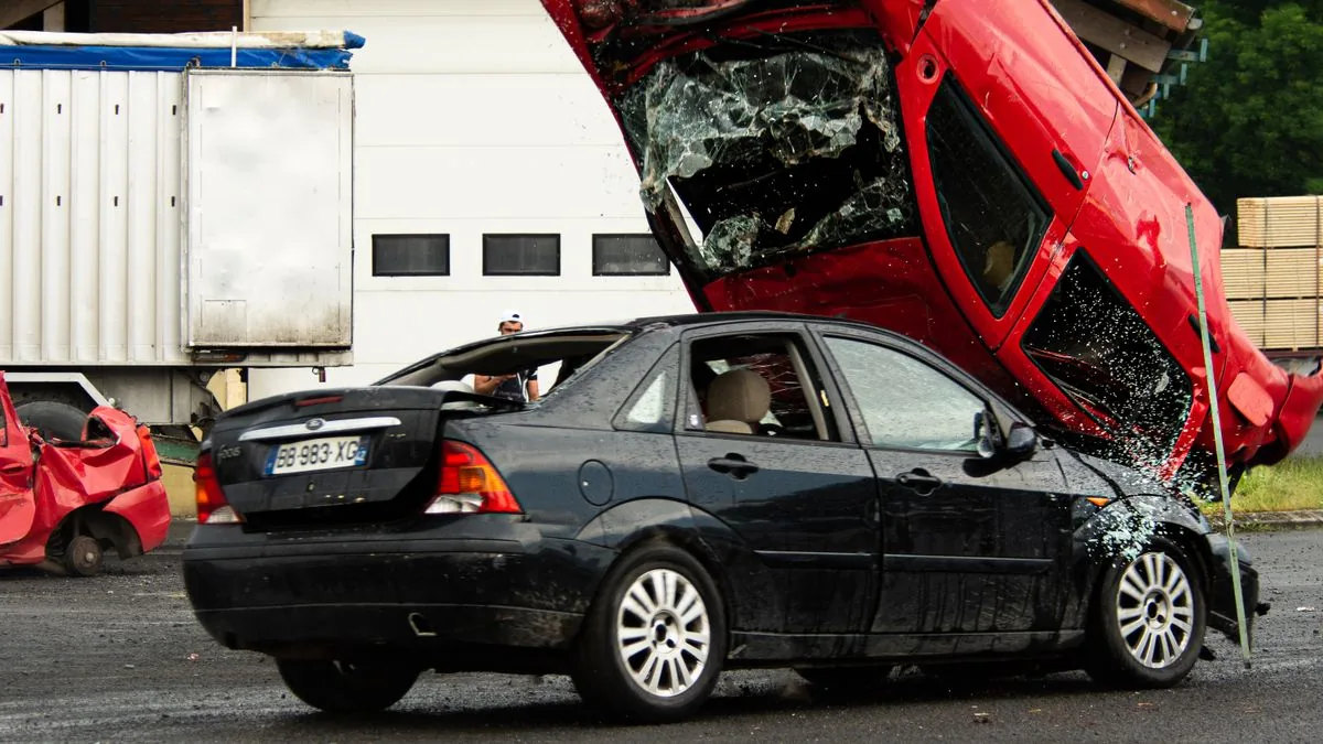 Damaged car after a collision on an Illinois road