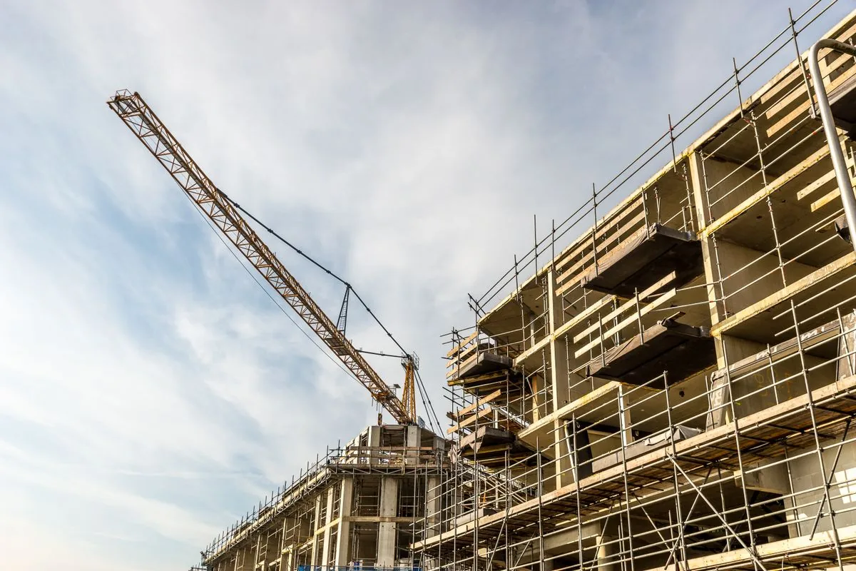 Construction site with scaffolding and equipment